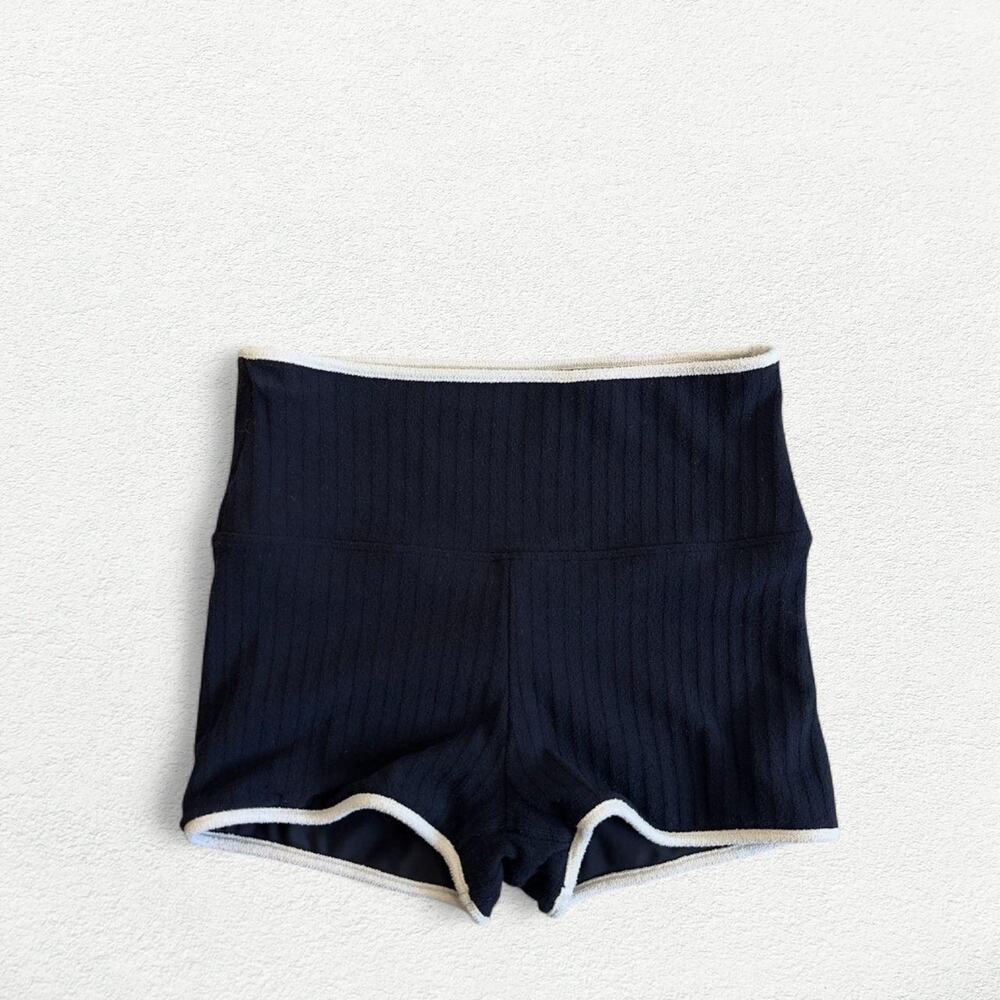 Montce Midi Bike Short in Black Cream Binded Terry Rib